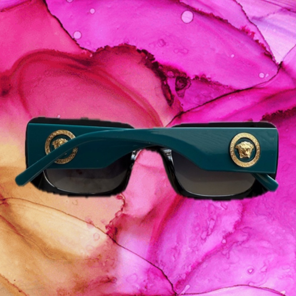 Versace black sunglasses dark tint with teal sides serial number 93152024–1 43CE - Picture 11 of 11